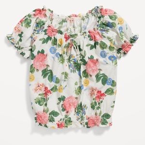 Old navy Short puff sleeve smocked floral top girls size small new nwt